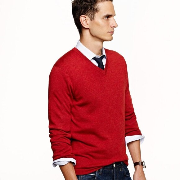 J CREW Burgundy 100 merino wool V-neck pullover sweater size XL - Picture 1 of 5